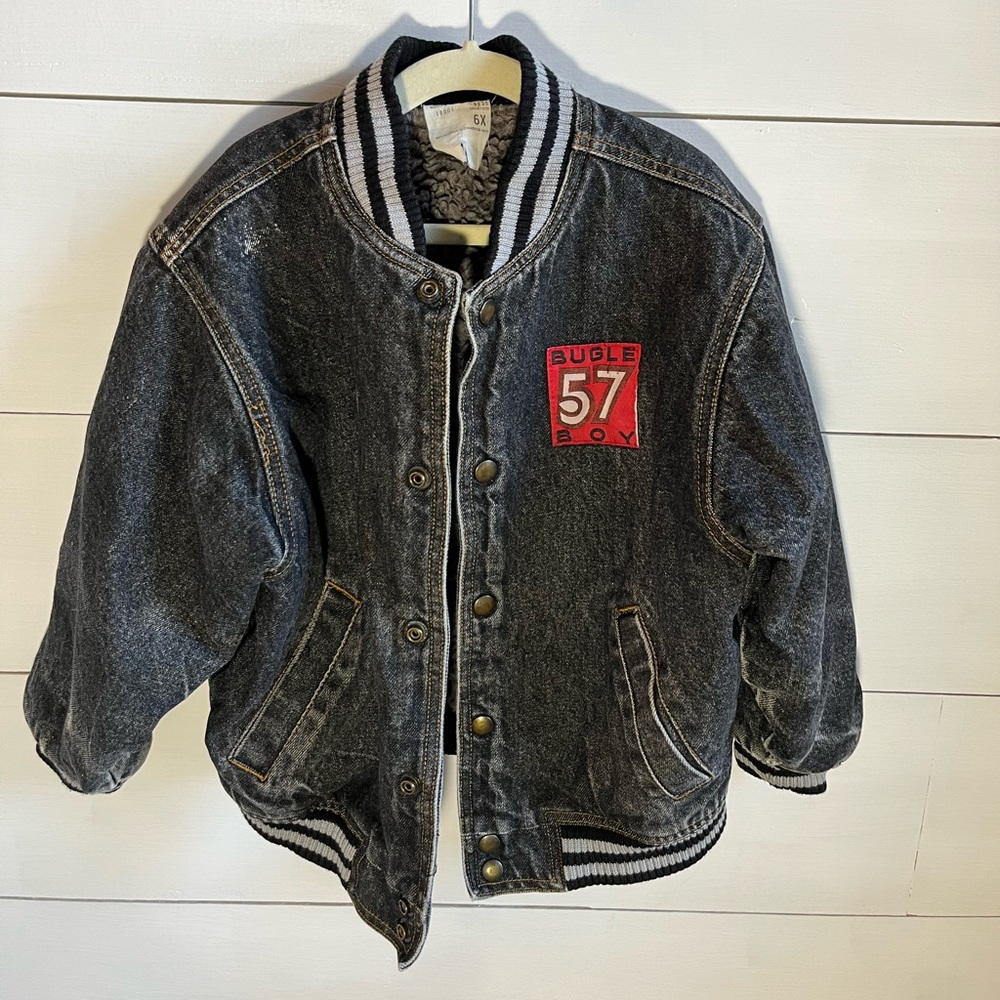 Bugle Boy Black Washed Denim Jacket with Red Patch